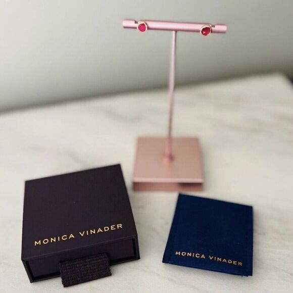Monica Vinader Siren Stud Earrings, Pink Quartz/Rose Gold, NEW IN BOX - Picture 3 of 12
